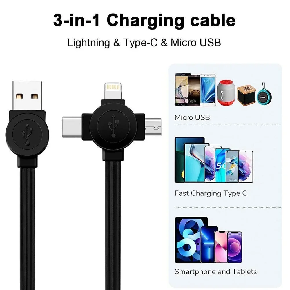 2pk 3.3ft Retractable Multi Fast Charging Cord, 3 in 1 Multi Charger Cable